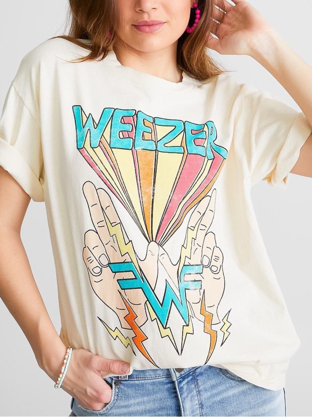 Cream Graphic Band Tee - Vintage-Inspired Women’s Top